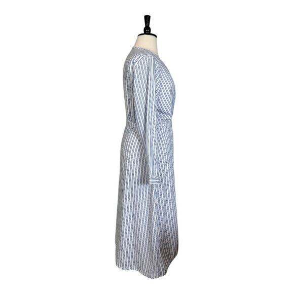 Time & Tru Wrap Dress Midi Long Sleeves Blue Cream Stripe Women’s Size XXL - 20 - Picture 3 of 12